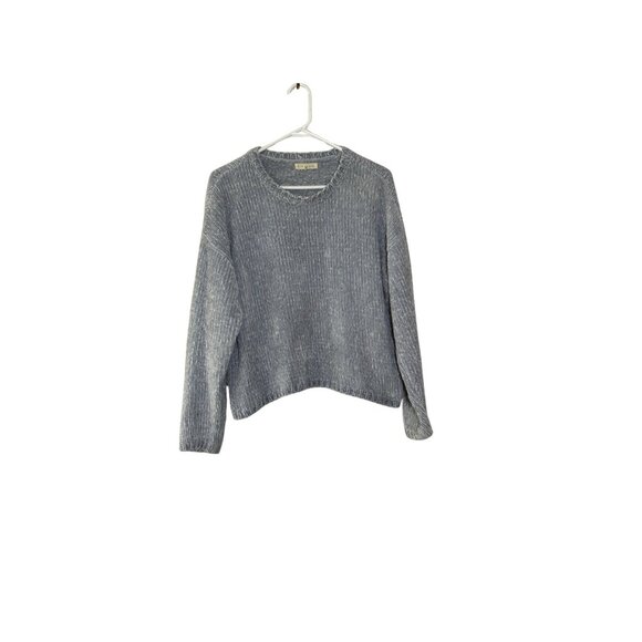La Hearts Heathered Cropped Boxy Crewneck Sweater Soft Knit Casual Pullover M - Picture 1 of 7